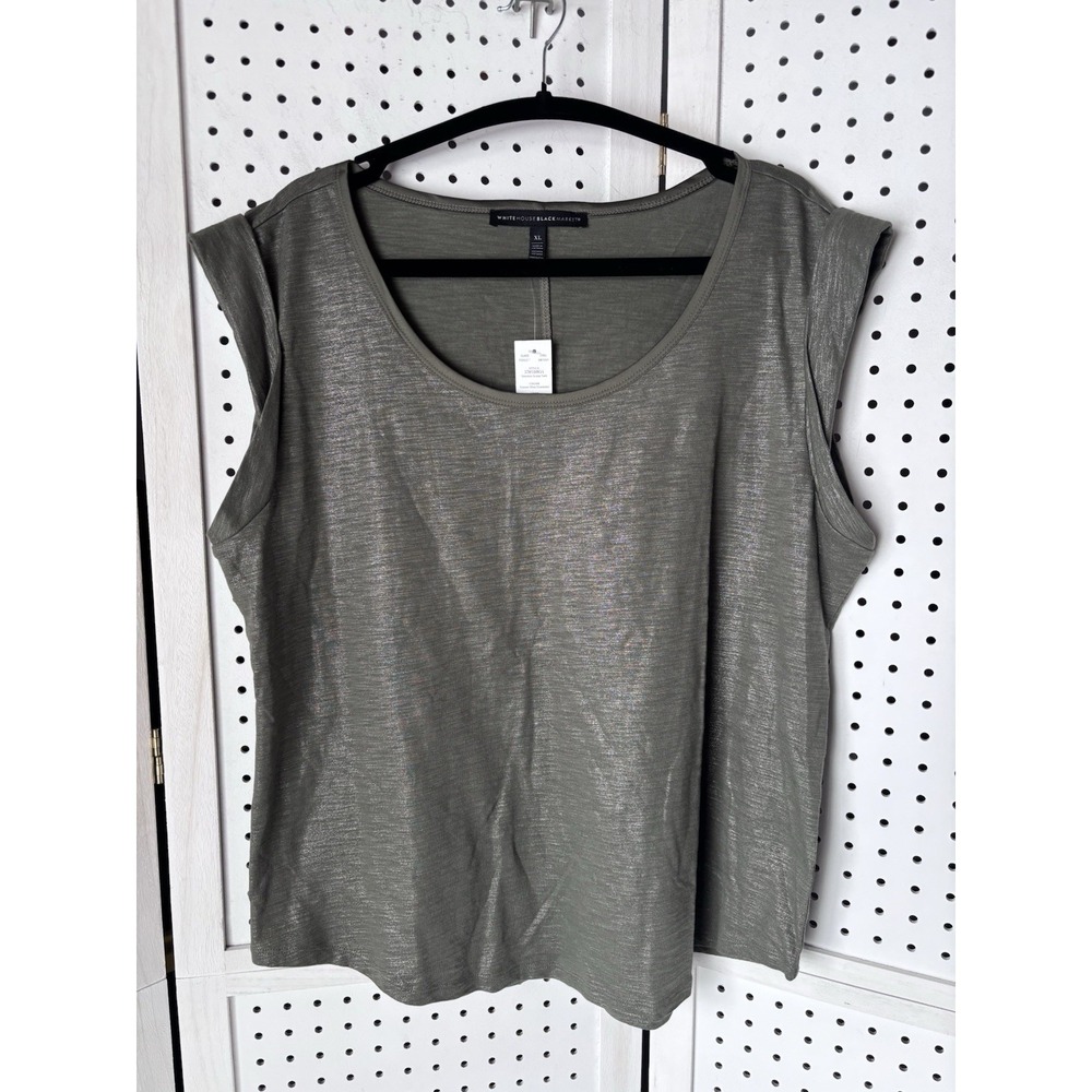 NWT White House Black Market‎ Sleeveless Scoop Tank Green Metallic Women's XL